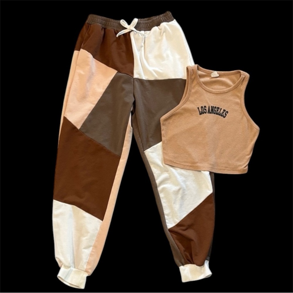 Colorblock Joggers and 'Los Angeles' Crop Tank - 2pc Set
